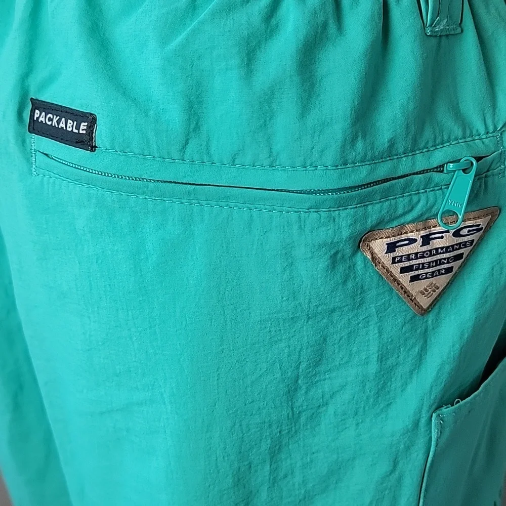 COLUMBIA PFG Omi-Shade Teal Elastic‎ Drawstring Waist Performance Swim Shorts L